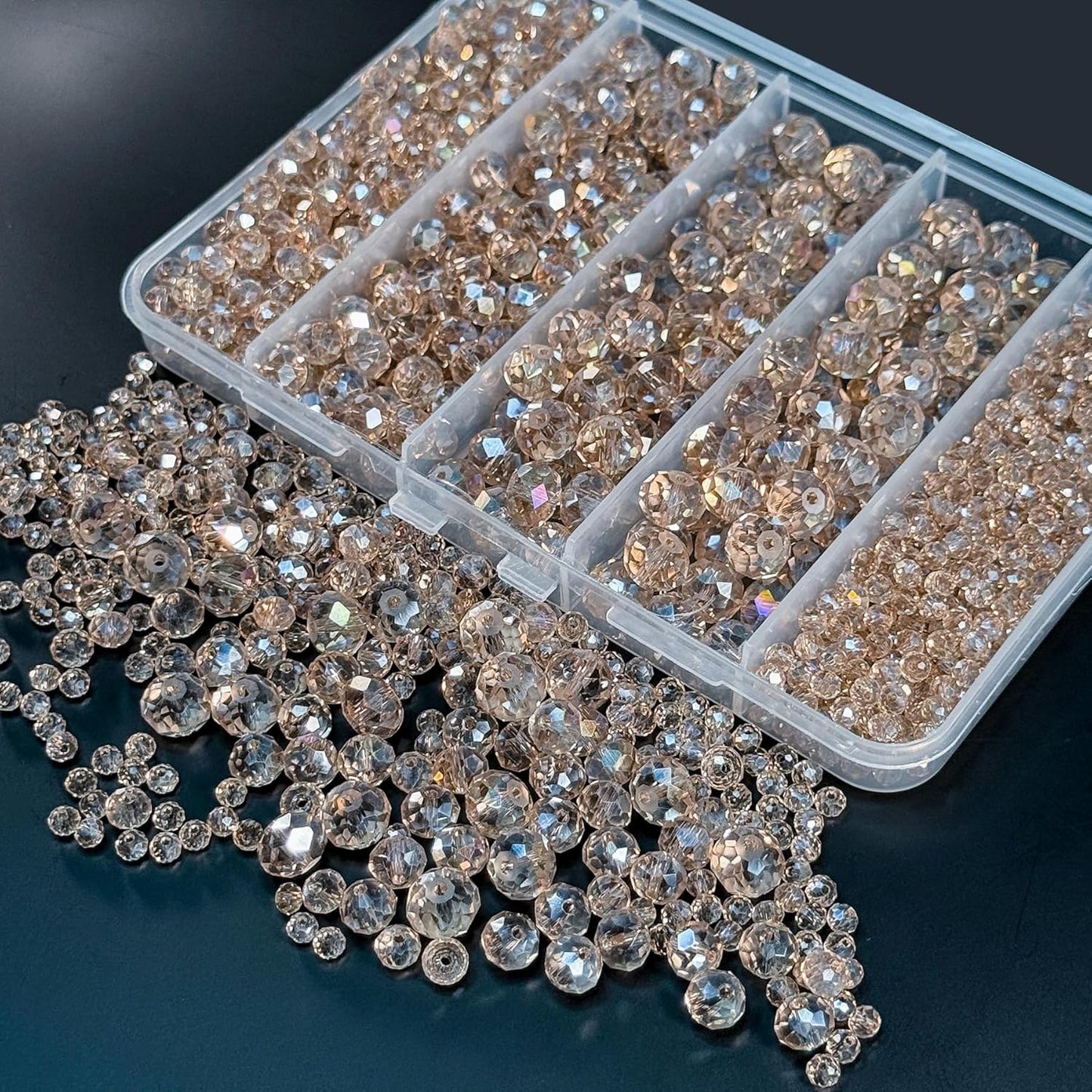 800Pcs 4/6/8/10mm Crystal Glass Beads for Jewelry Making Beads for Bracelets Necklace Pendants Making Supplies(Silver Champagne)