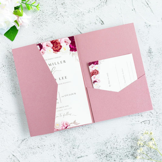 20 PCS Dusty Rose Tri-fold Laser Cut Wedding Invitation Pockets for 5x7 Wedding Cards Bridal Shower Engagement Quinceanera Invitation