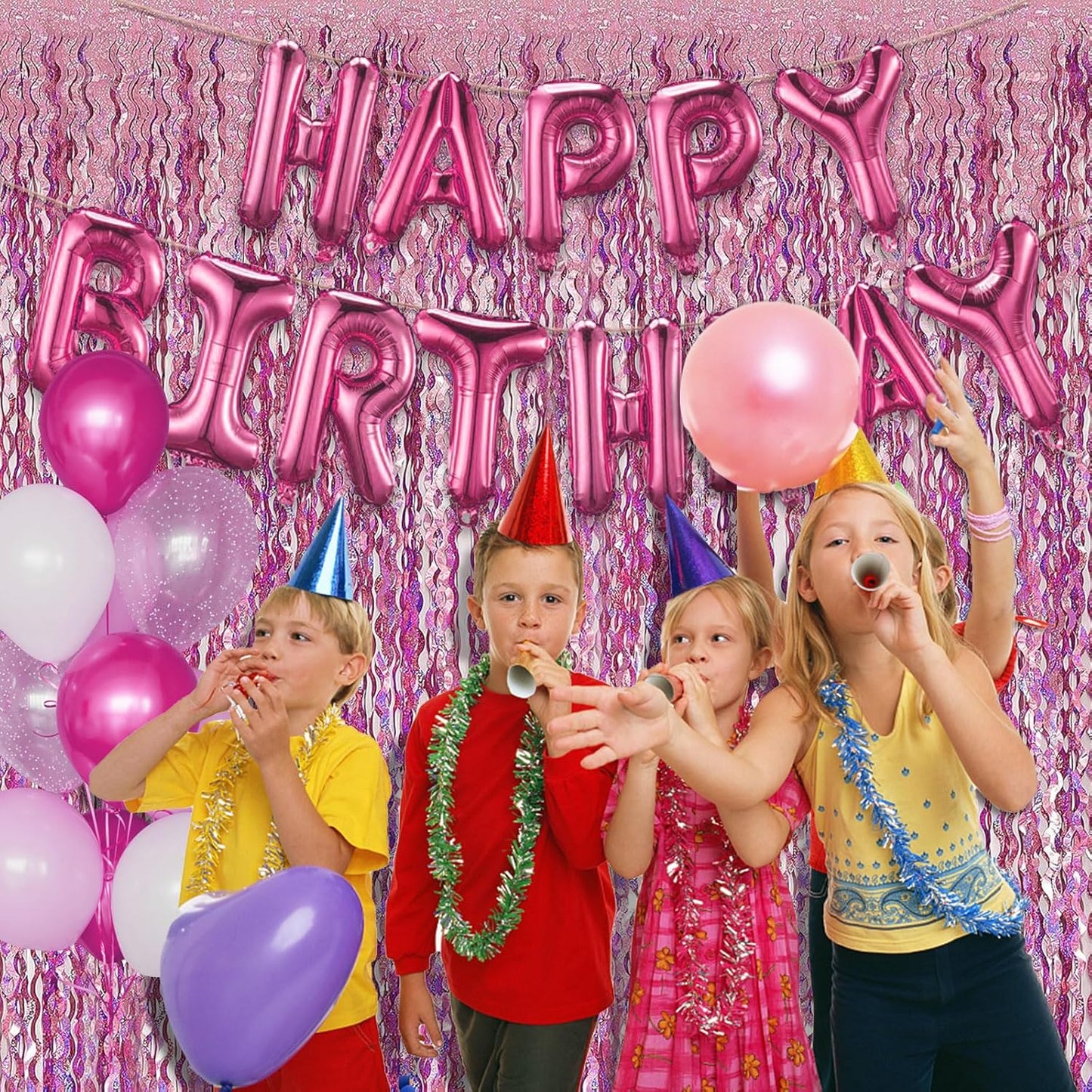 Pink Tinsel Foil Fringe Curtains Wavy Backdrop for Parties Sparkle Metallic Wavy Foil Fringe Backdrop Curtain for Party Decorations Photo Booth Props for Birthday Graduation Wedding