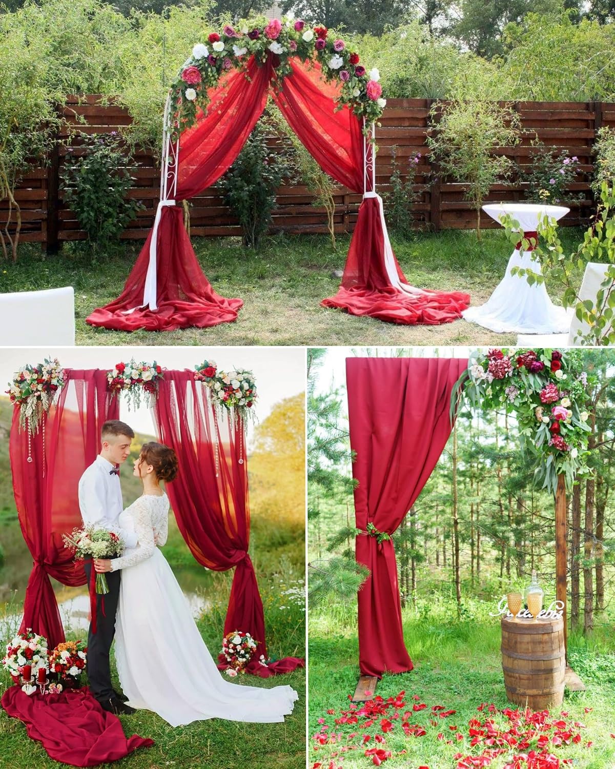 4 Panels Wedding Arch Draping Fabric 28" x 20Ft Chiffon Wedding Arch Drapes Chiffon Fabric Drape Sheer Backdrop Curtain for Weddings Ceremony Birthday Party Event Reception Backdrop Ceiling Décor(Red)