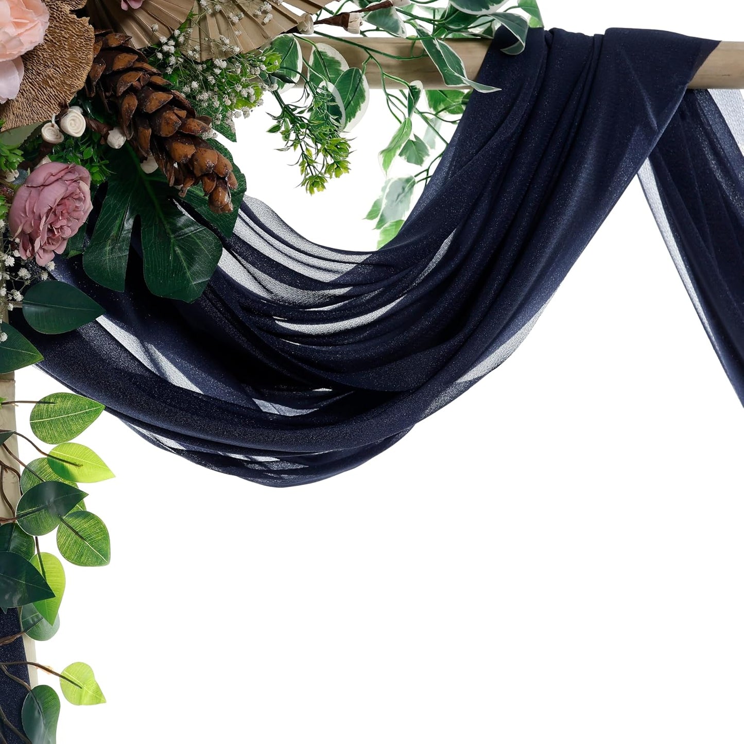 VDS Pack of 3 Panel (30 Inch X 20 Feet) Wedding Arch Draping Fabric Sheer Chiffon Fabric Drapery for Wedding Ceremony Reception Swag Backdrop Canopy Chuppah ARBO Altars Decoration (Navy Blue)