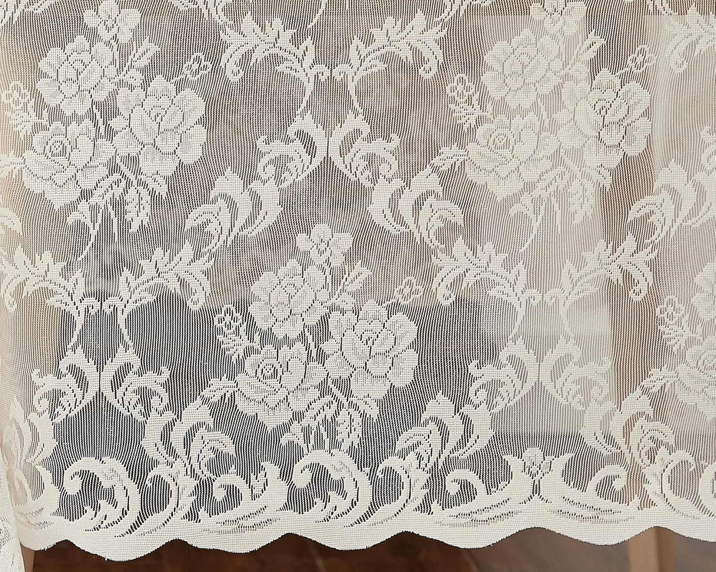 LinenZone Ivory Rectangle Tablecloth for Rustic Vintage Decor. Sheer Lace Works Great As Wedding, Thanksgiving or Christmas Tablecloth (Mia TC 60 x 144, Ivory)