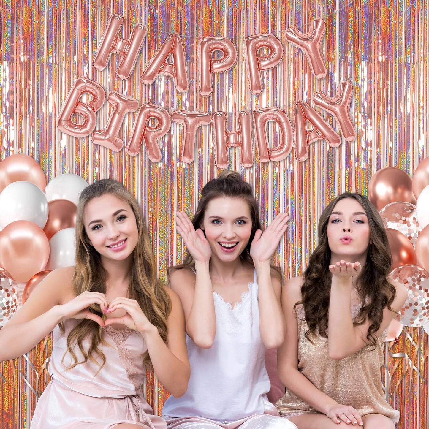 Foil Fringe Backdrop, Melsan 2 Pack 3.2 ft x 8.2 ft Tinsel Foil Fringe Curtains, Sparkle Fringe Curtains for Bachelorette Party Decorations Photo Background Decoration, Rose Gold