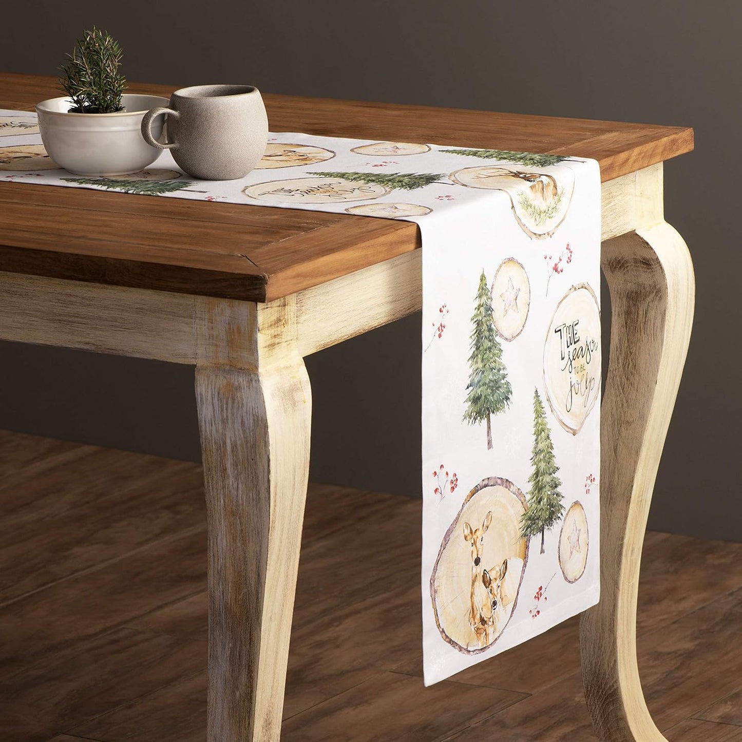 Maison d' Hermine Table Runner 100% Cotton Single Layer Table Runners 90 inches Long for Thanksgiving Christmas Decorations Home Kitchen Dining Party Wedding (Mountain Life, 14.5" x 90")