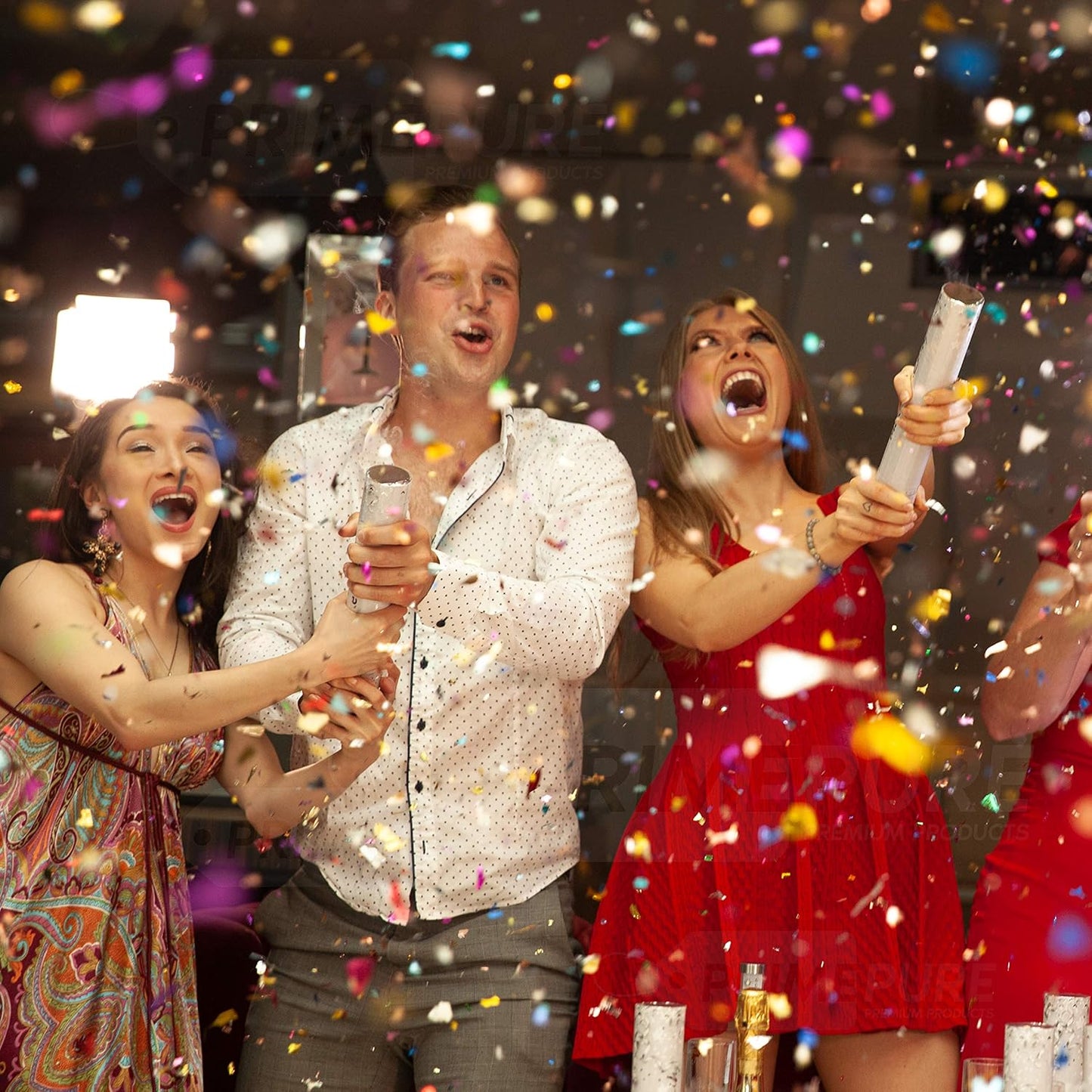 PrimePure Confetti Cannon Party Poppers - Metallic Foil Multicolor Confetti Poppers - 2 Pack - Easy-to-Use Party Cannon - Glitter Bomb Sparkle Pop Gun for Graduation, Birthday, Celebration, Prank