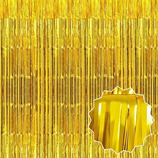 3 Pack Gold Foil Fringe Curtains Backdrop, 3.28 x 9.8 Ft Metallic Streamers Tinsel Curtains Background for Photo Booth, Birthday, Halloween, Christmas, Thanksgiving, New Year Party Decorations