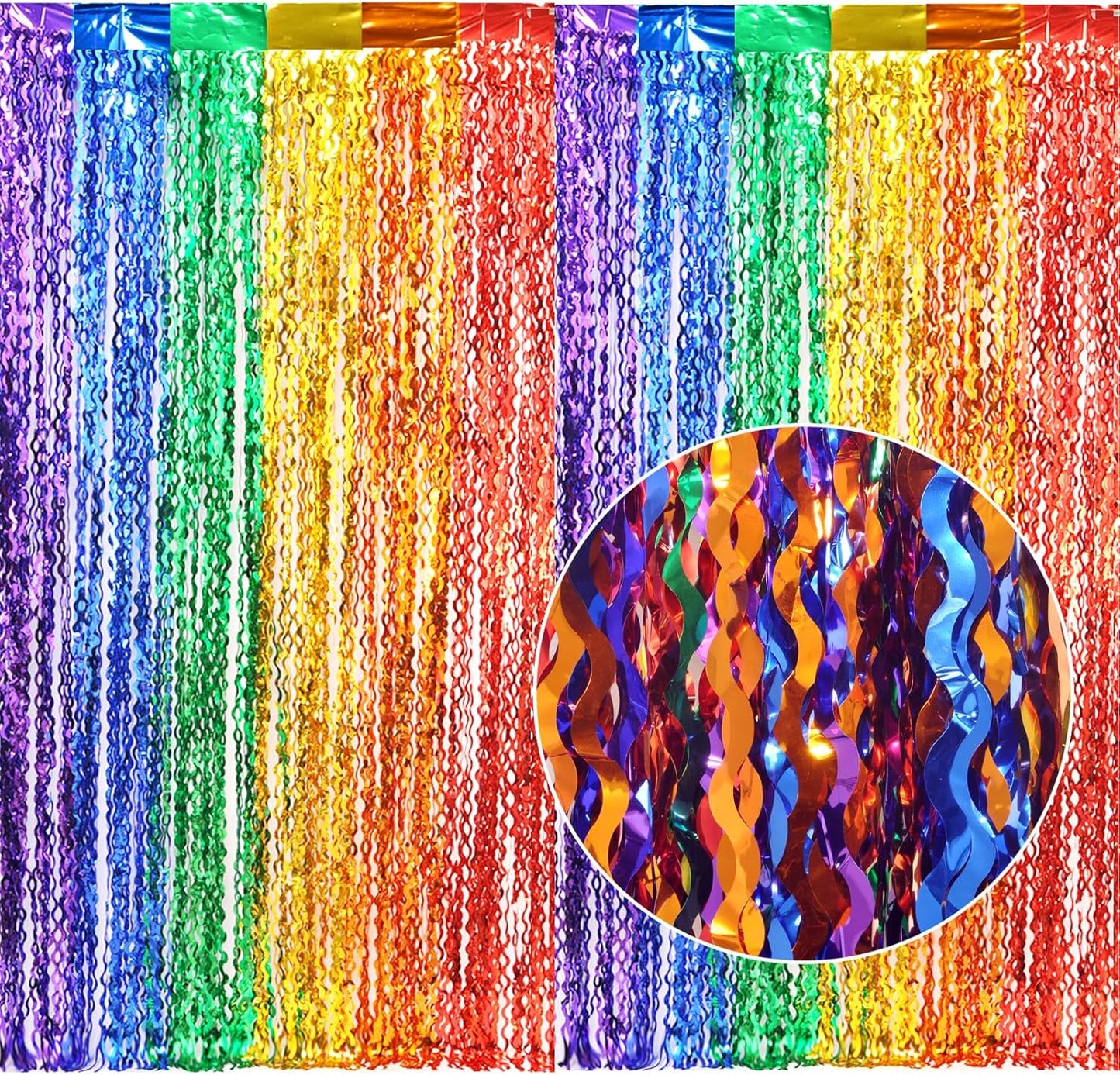 3 Pack Rainbow Foil Curtains - 3.3x6.6ft Metallic Streamers Tinsel Curtains Background for Photo Booth Birthday Weddings Carnivals Graduation