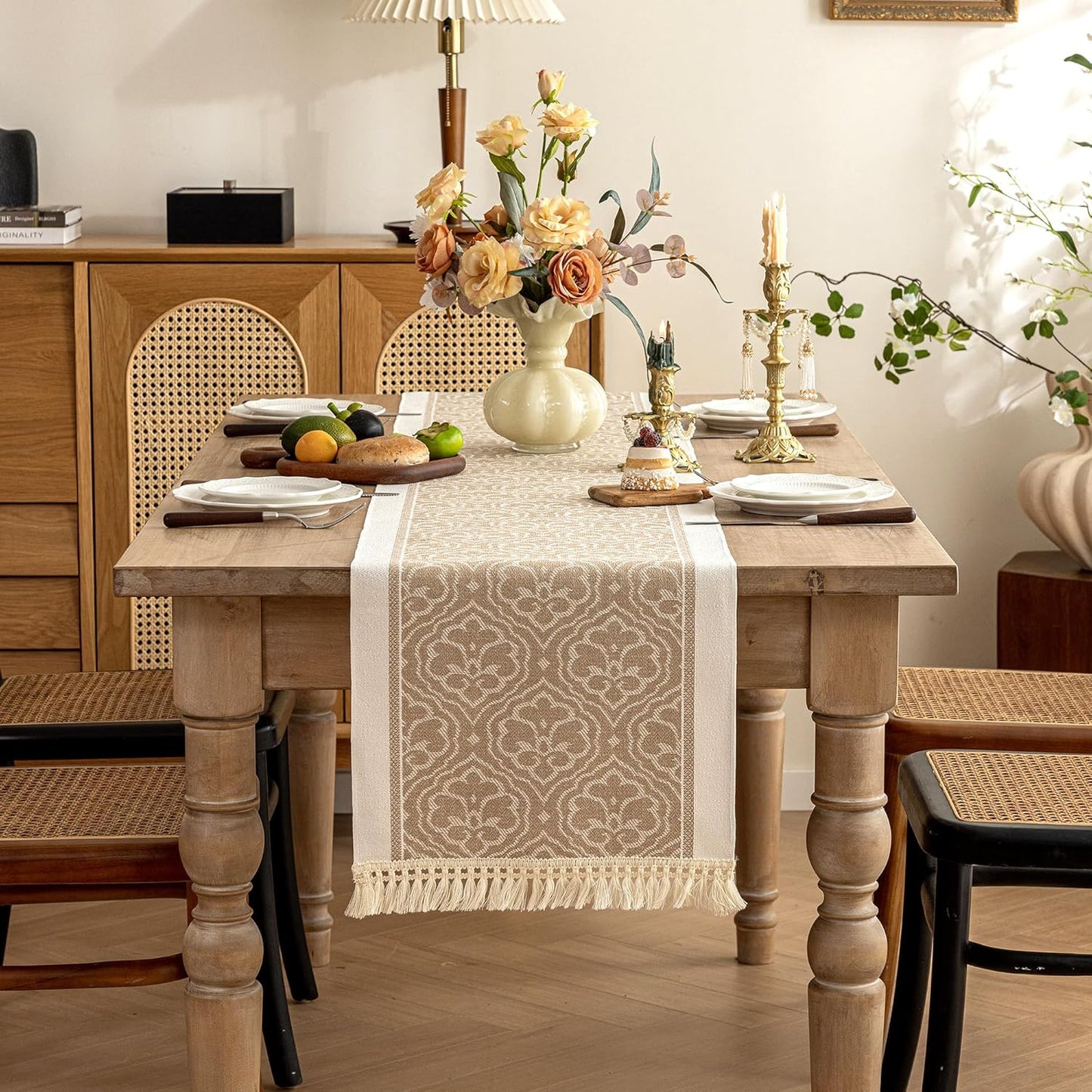 Table Runners 95 Inches,Waterproof Boho Table Runner with Tassel Fringe,Table Runner for Party Coffee Table