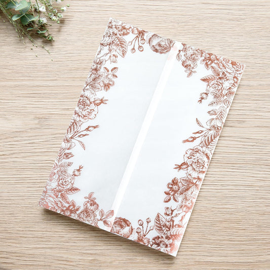 PONATIA 50 PCS Vellum Jackets for 5x7 Wedding Invitation Cards- 135gsm Floral Printed Vellum Sleeves, Invitation Cards Wraps (Rose Gold Foil)