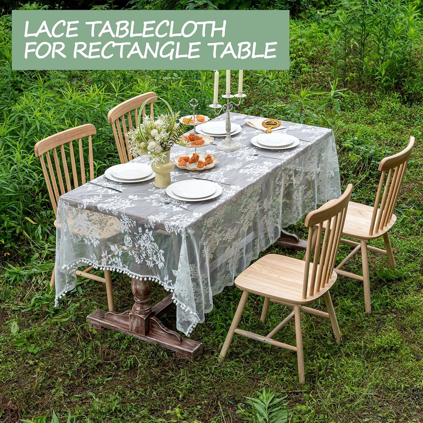 Jayla White Lace Tablecloth for Rectangular Tables, Vintage Style Wedding Table Cloths for Reception, Baby Shower, Birthday Party, Formal Dining, Dinner Parties 54 X 80 Inches