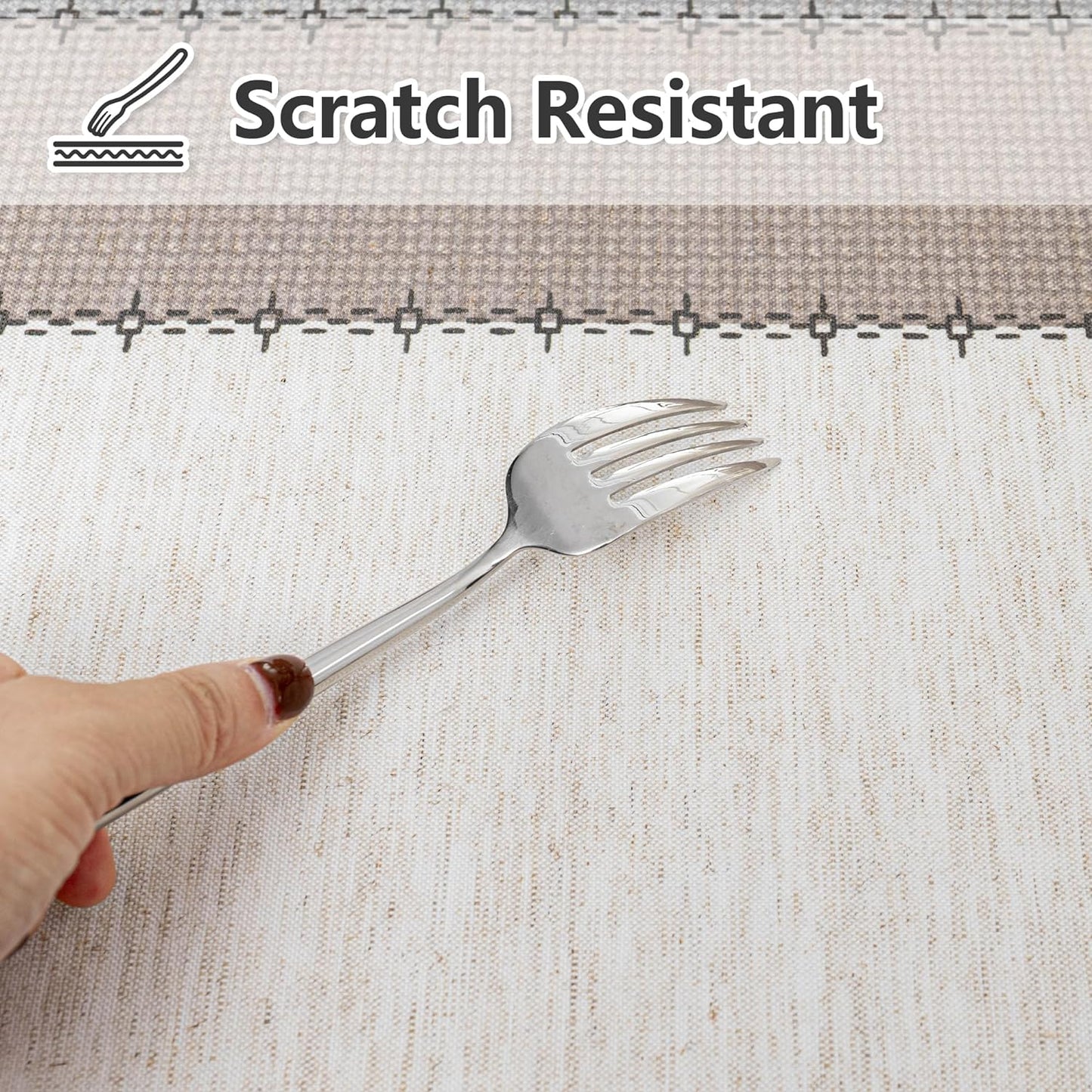 MYSKY HOME Table Cloth 60x84 in Rectangle, Heavy Duty Linen Look Waterproof Tablecloths Farmhouse Tablecloth, Wrinkle Free Table Cover with Coffee Lines for Kitchen Dining, Party