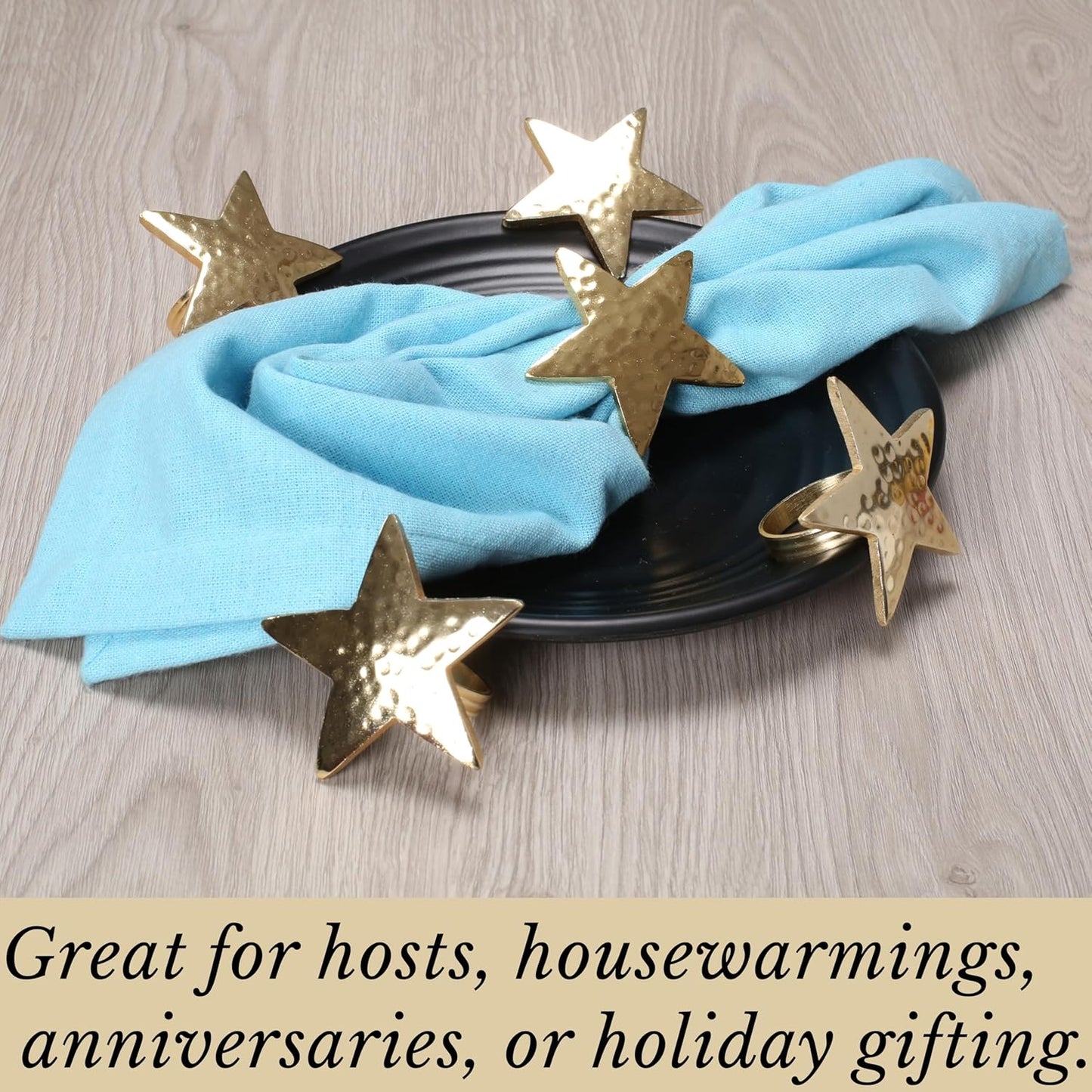 Napkin Rings Set of 12, Star Napkin Holders, Rustic Napkin Rings, Premium Metal Napkin Ring Bulk for Party Decoration, Dinning Table, Everyday, Family Gatherings (Gold) - ALPHA Living HOME