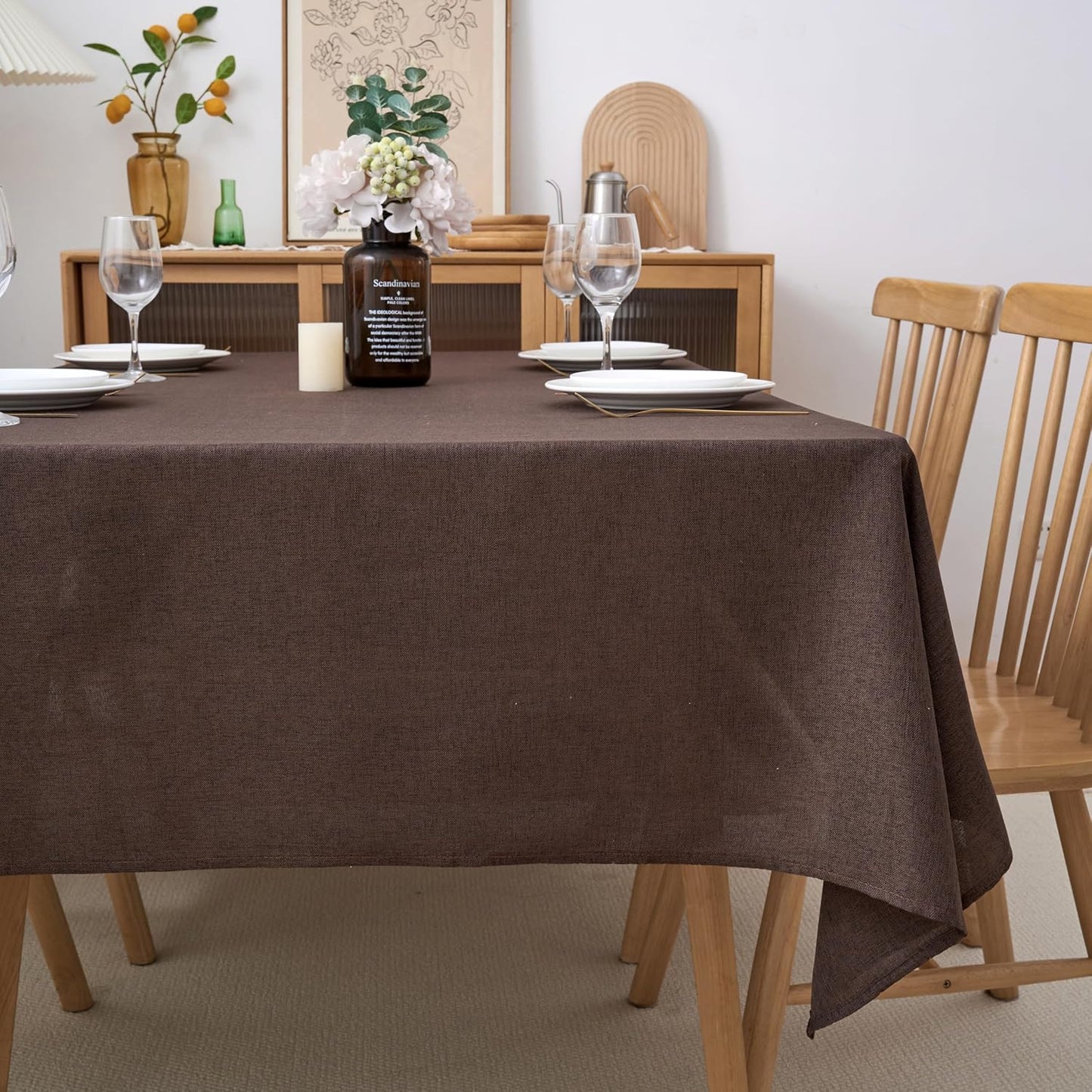 NLMUVW Brown Linen Tablecloth Rectangle, Chocolate Textured Table Cloth Farmhouse Water Resistant Table Cover for Kitchen Dining Coffee, 54 x 90 Inch