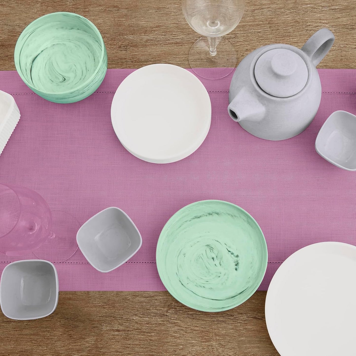 Solino Home Linen Table Runner 120 Inches Long - Classic Hemstitch 100% Pure Linen Violet Dining Table Runner 14 x 120 Inch for Halloween