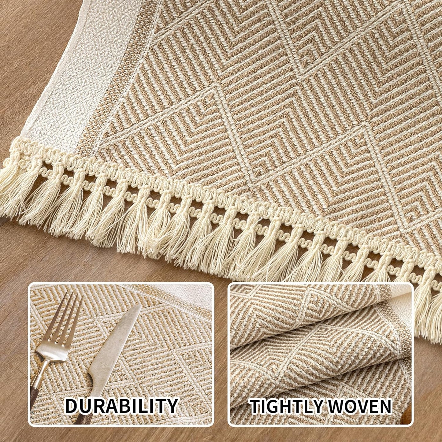 Placemats Set of 4,Waterproof Placemat with Tassel Fringe,Boho Placemats for Coffee Table Western Restaurant