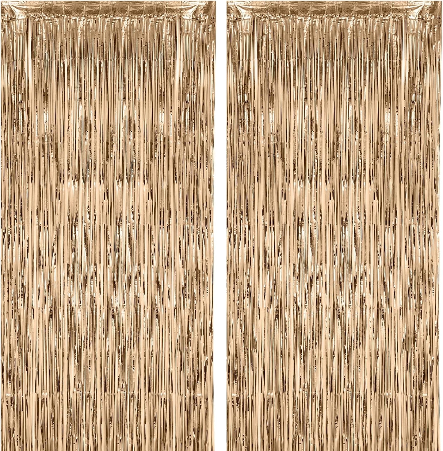 2 Pack Champagne Foil Fringe Backdrop Curtains, Tinsel Streamers Birthday Party Decorations, Fringe Backdrop for Graduation, Baby Shower, Gender Reveal, Disco Party