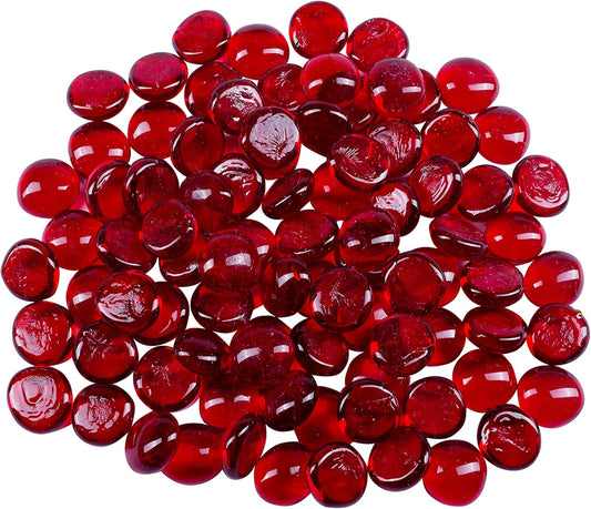 Galashield Flat Glass Marbles for Vases Red Glass Gems Beads Pebbles Vase Filler (1 LB, Approx. 105 PCS)