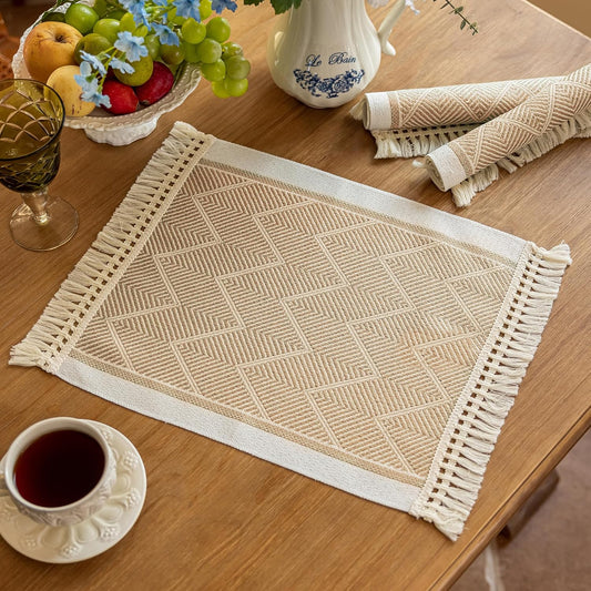 Placemats Set of 4,Waterproof Placemat with Tassel Fringe,Boho Placemats for Coffee Table Western Restaurant