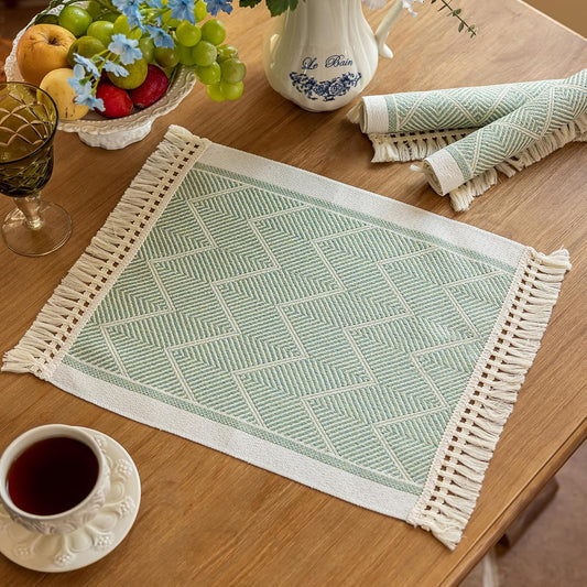 Placemats Set of 4,Waterproof Placemat with Tassel Fringe,Boho Placemats for Coffee Table Western Restaurant