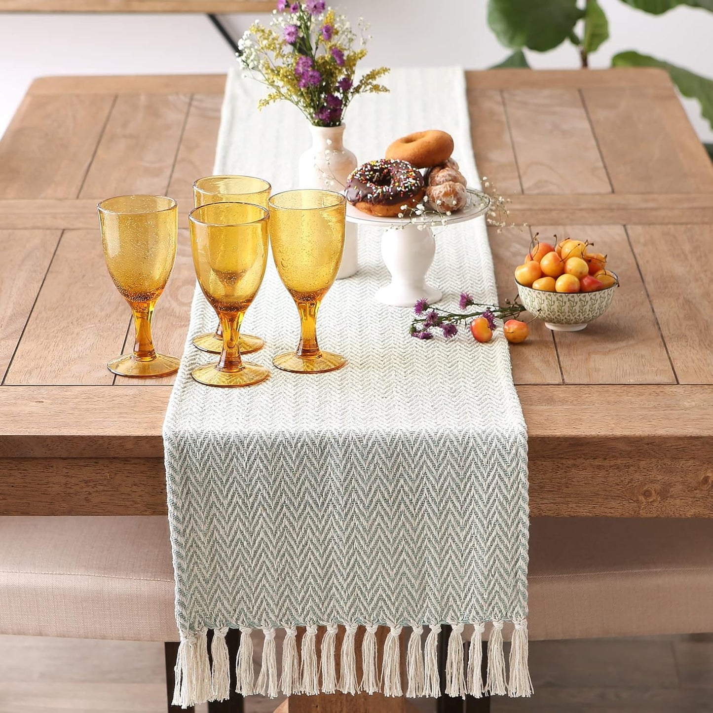 DII Woven Basic Tabletop Collection Chevron Table Runner, 15x108, Jadeite
