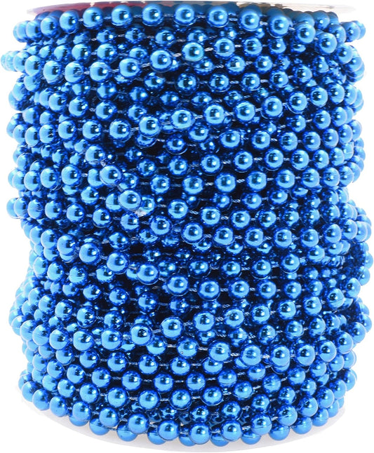 Mandala Crafts 6mm Faux Blue Pearl Beads Roll - 27 Yards Strand of Fake Pearls Chain Garlands Spool String for Christmas Tree, Wedding, Party, Vases, DIY Decoration