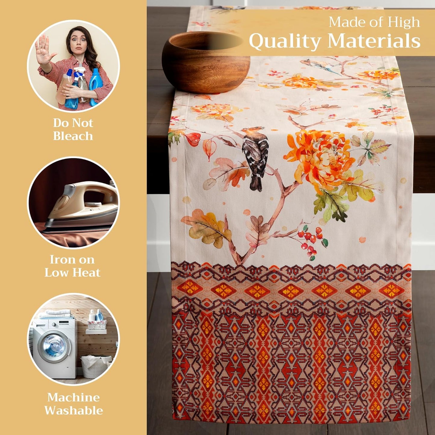 Maison d' Hermine Table Runner 100% Cotton Single Layer Table Runners 72 inches Long for Thanksgiving Christmas Decorations Home Kitchen Dining Party Wedding (Kelim - Prairie, 14.5" x 72")