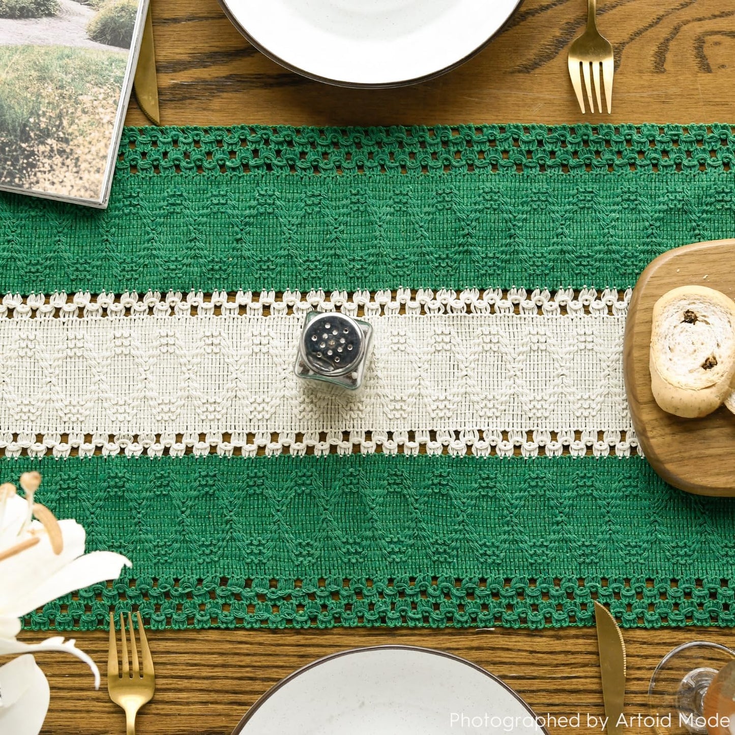 Artoid Mode Dark Green Farmhouse Rustic Table Runner, Seasonal Hollow Kitchen Dining Table Decoration for Home Party Decor 12x60 Inch