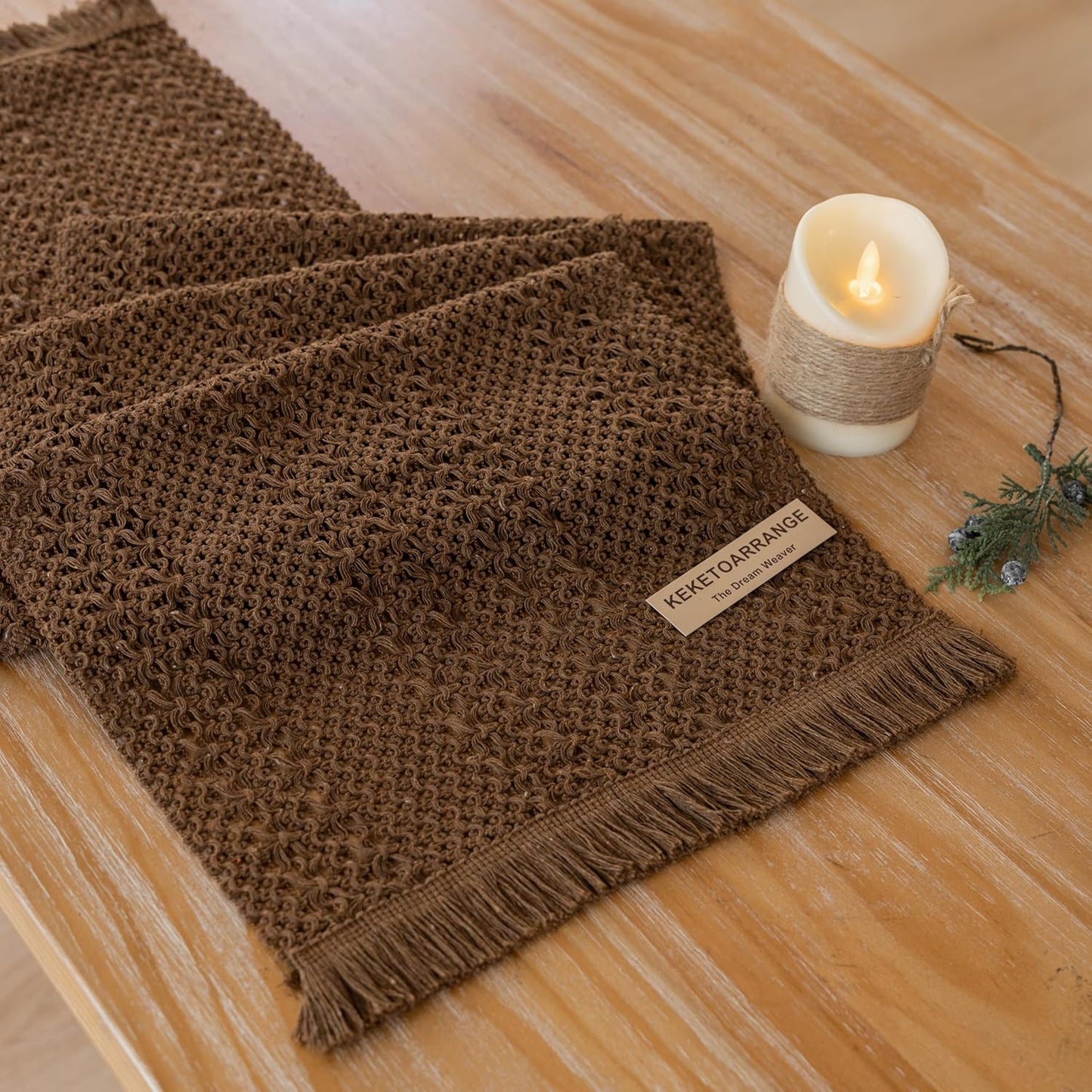 Boho Brown Table Runner for Home Decor 12x90 Inches Farmhouse Macrame Burlap Jute Rustic Dining Kitchen Centerpiece Bohemian Decor French Country Baby Bridal Shower Decorations