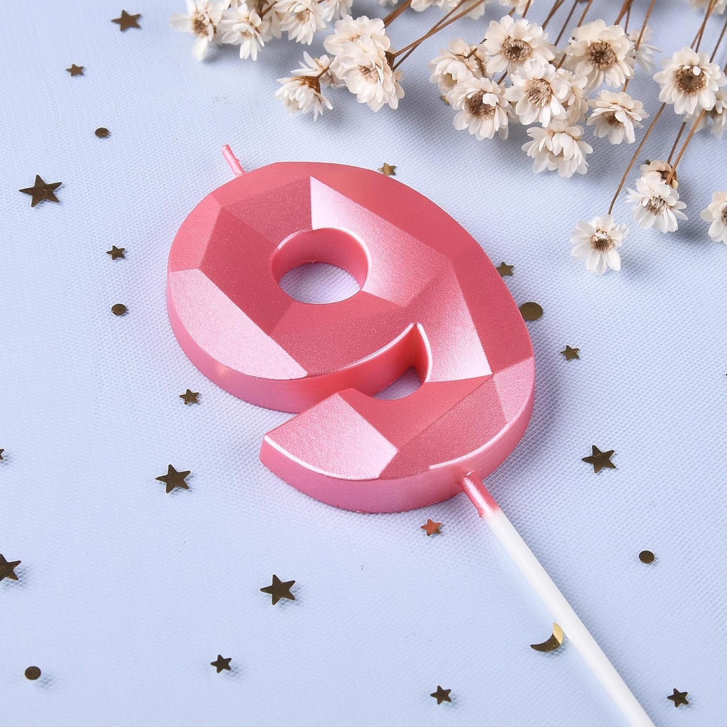 PHD CAKE 2.76 Inch Crystal Pink 9 Number Birthday Candles, Pink Number Candles, Cake Number Candles, Party Celebration