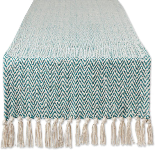 DII Woven Basic Tabletop Collection Chevron Table Runner, 15x72, Teal