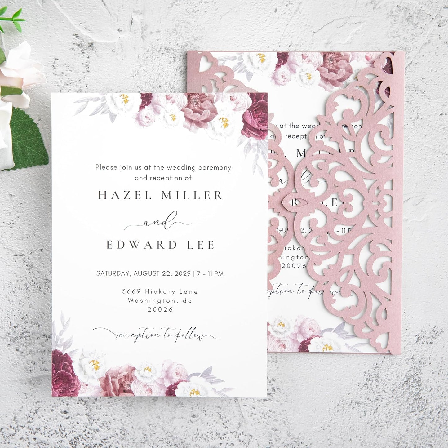 20Pcs Dusty Rose Laser Cut Invitation Cards With Blank Inner Sheets for Wedding Cards Bridal Shower Engagement Quinceanera Invitation (No Envelopes)