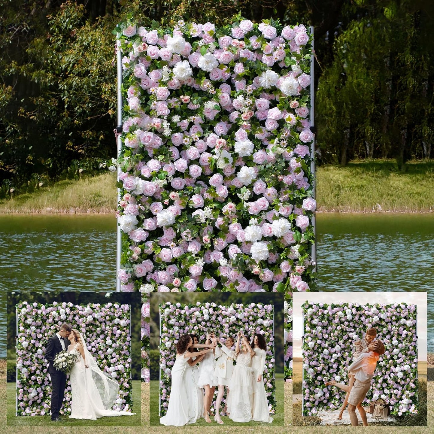 Artificial Luxury‌ Flower Wall Panels, Gorgeous 3D Silk Floral Backdrop for Wedding, Baby Show, Party and Home Decor, Quick Assembly/Storage, Eco ＆ Pet Friendly, 2 pcs, Each Panel 2 * 8 ft.