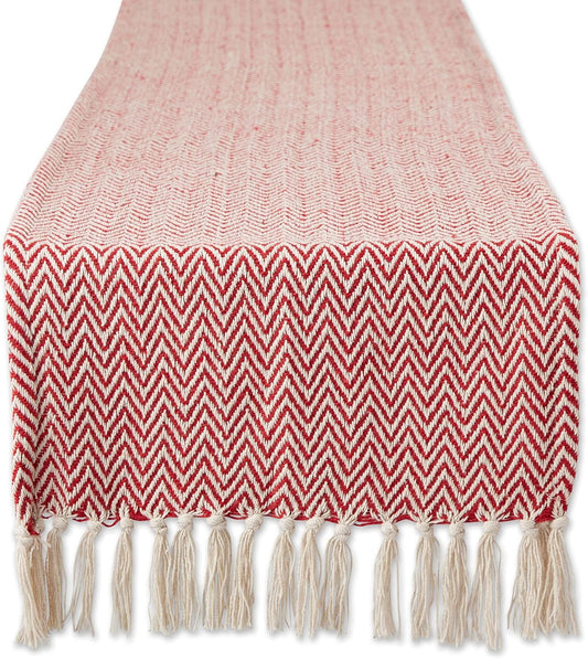 DII Woven Basic Tabletop Collection Chevron Table Runner, 15x72, Tango Red