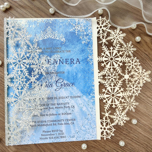 20 sets glitter snowflake invitations,laser cut wedding invitations,DIY wedding invitations,invitation card pocket envelop for all occation