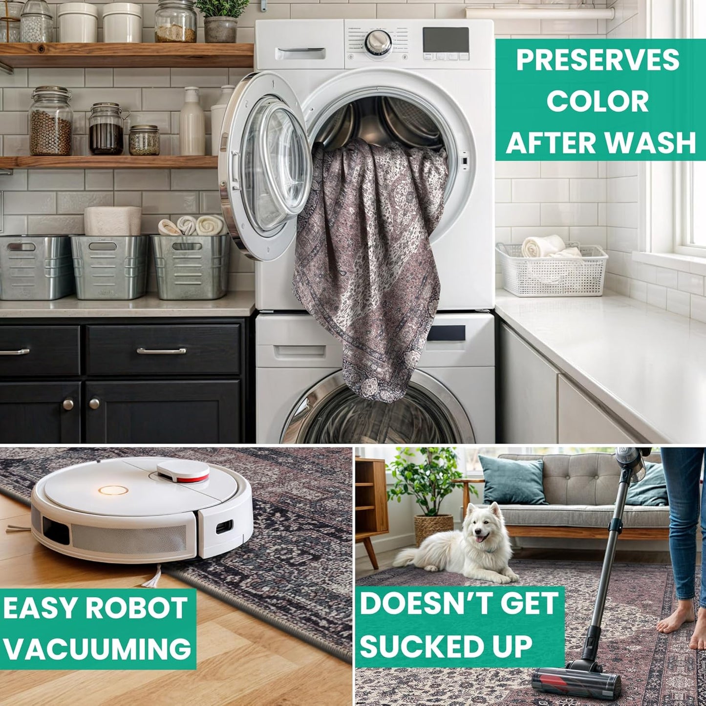 Bloom Rugs Washable Non-Slip 7 ft Runner - Cream/Green Traditional Medallion Runner for Entryway, Hallway, Bathroom, and Kitchen - Exact Size: 2.5' x 7'