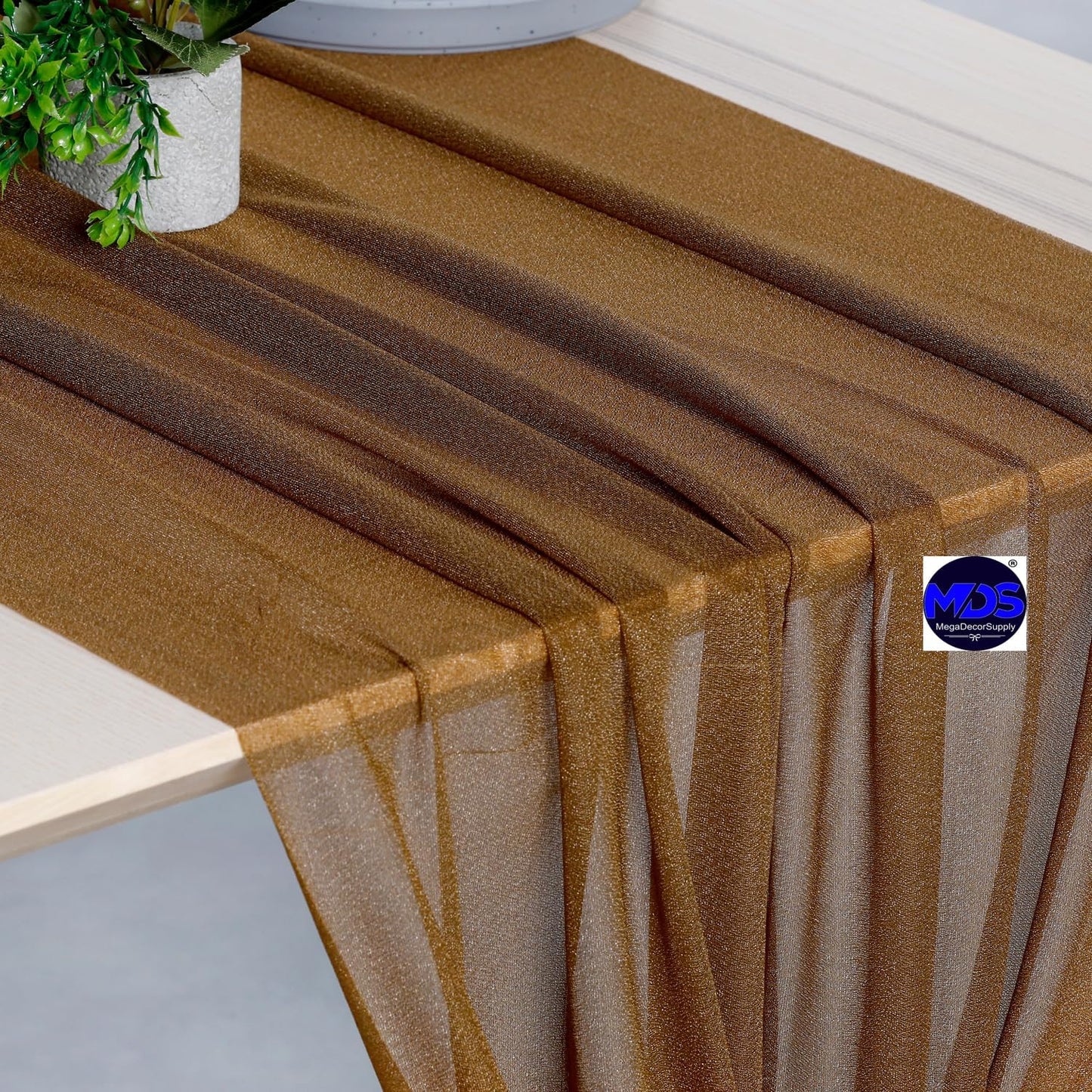 MDS 25 Pack 10ft Chiffon Table Runner 29 x 120 Inches Sheer Wedding Runner Romantic Rustic Table Runner for Wedding Decorations, Birthday Parties, Bridal Shower Party Arch Decor - Mocha