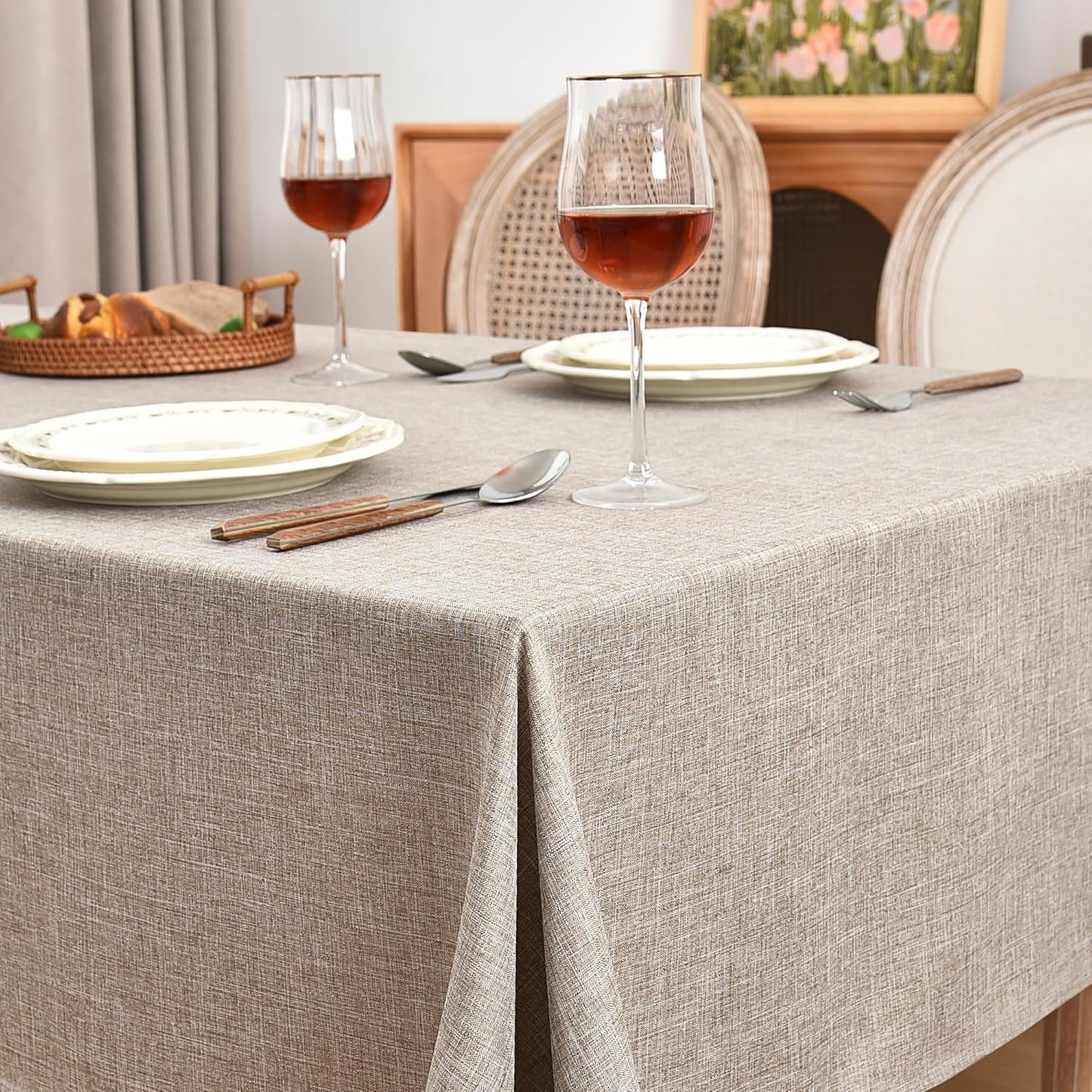 Fitable Faux Linen Tablecloths 2 Pack, Faux Burlap Fabric Table Clothes for Rectangle Tables, Rustic Table Covers for Kitchen Dining, Party, Farmhouse (Nature, 54 x 78 Inch)