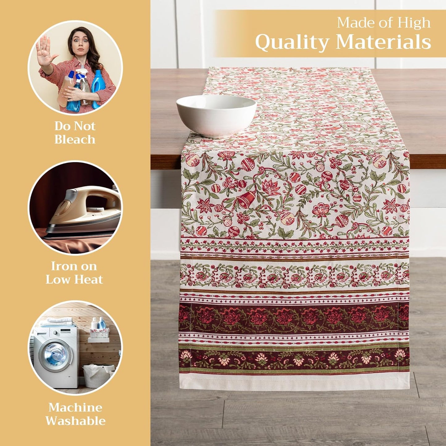 Maison d' Hermine Table Runner 100% Cotton Single Layer Table Runners 72 inches Long for Thanksgiving Christmas Decorations Home Kitchen Dining Party Wedding (Reveillon Au Jardin, 14.5" x 72")