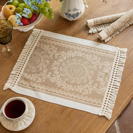 Placemats Set of 4,Waterproof Placemat with Tassel Fringe,Boho Placemats for Coffee Table Western Restaurant
