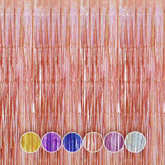 QRabbit 4 Pack Foil Fringe Backdrop Curtains, Rose Gold Party Streamers Photo Booth Props for Birthday Graduation Engagement Wedding Baby Shower Christmas Party Decorations