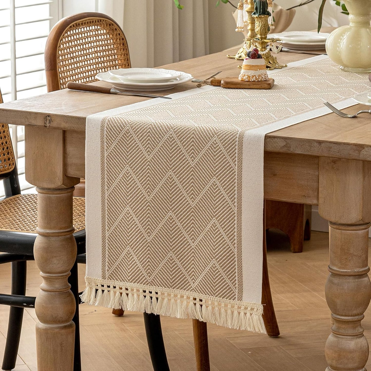 Table Runners 95 Inches,Waterproof Boho Table Runner with Tassel Fringe,Table Runner for Party Coffee Table