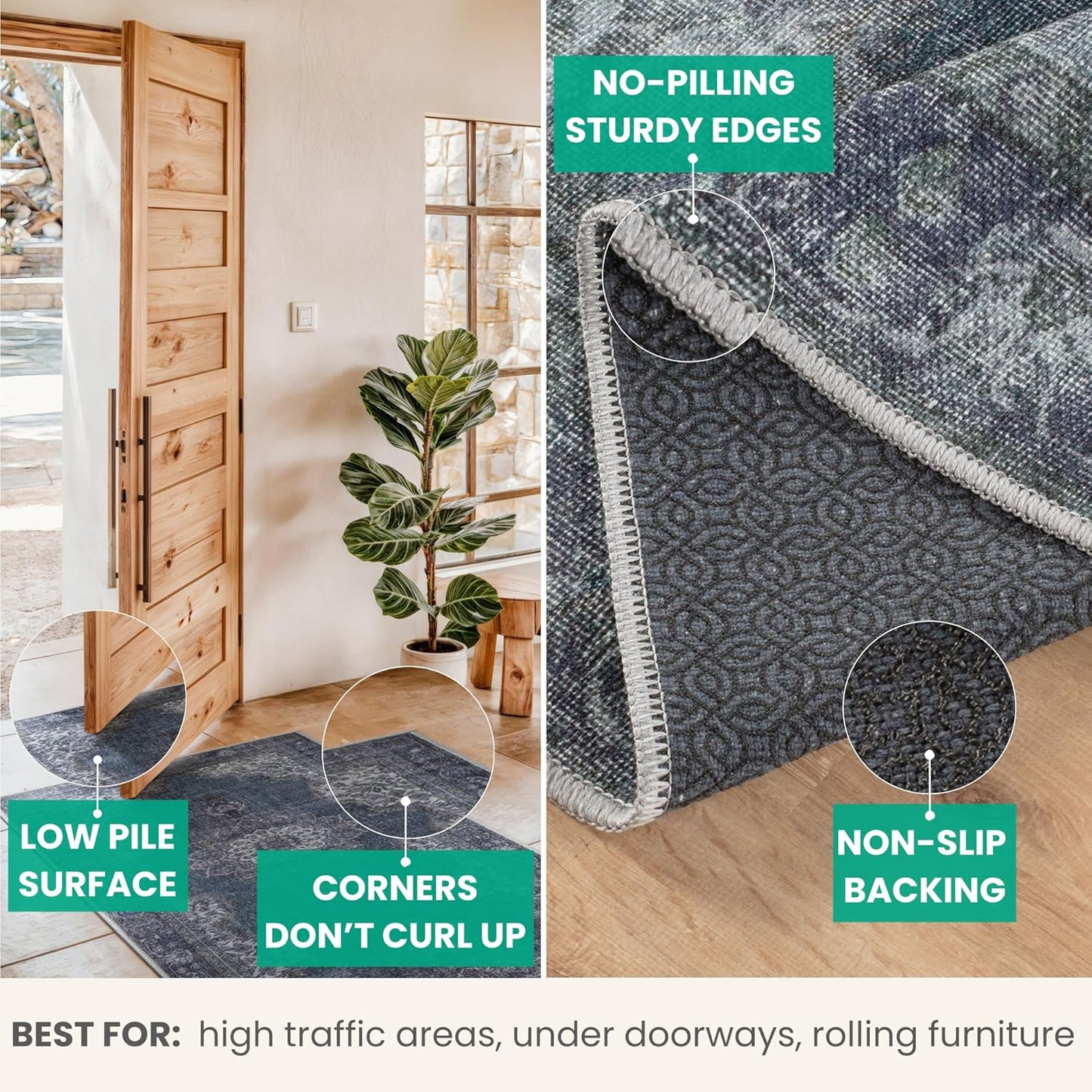 Bloom Rugs Washable Non-Slip 8' x 10' Rug - Dark Teal Traditional Medallion Area Rug for Living Room, Bedroom, Dining Room, and Kitchen - Exact Size: 8' x 10'