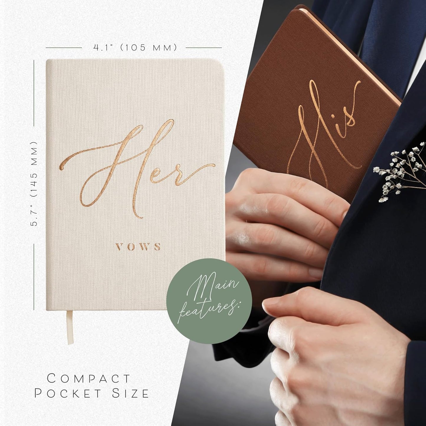 Vow Books His and Hers - Linen Wedding Vow Books Perfect as Bride & Groom Gifts, Wedding Registry Ideas - His & Hers Gifts Wedding Vow Book - Wedding Essentials & Accessories [Ivory & Terracotta]