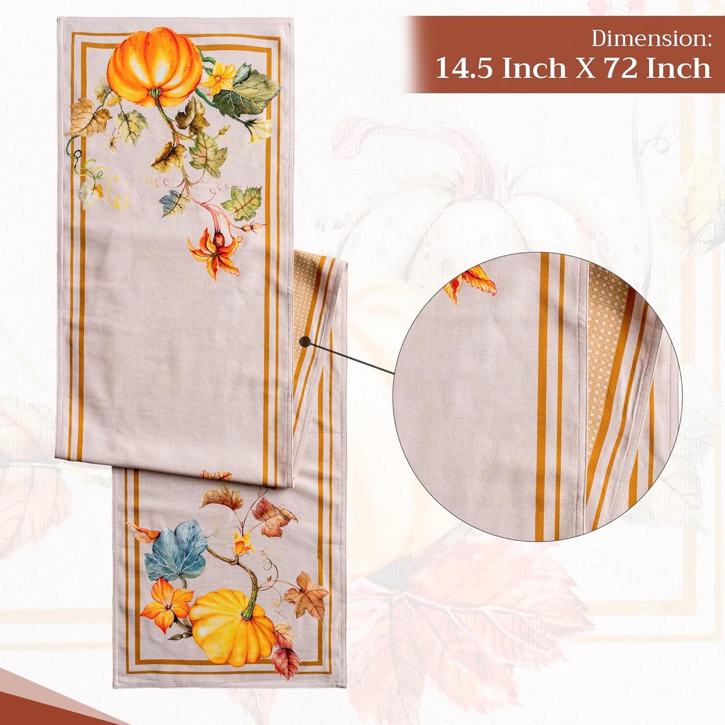 Maison d' Hermine Table Runner 100% Cotton Double Layer Table Runners 72 inches Long for Thanksgiving Christmas Decorations Home Kitchen Dining Party Wedding (Potiron, 14.5" x 72")