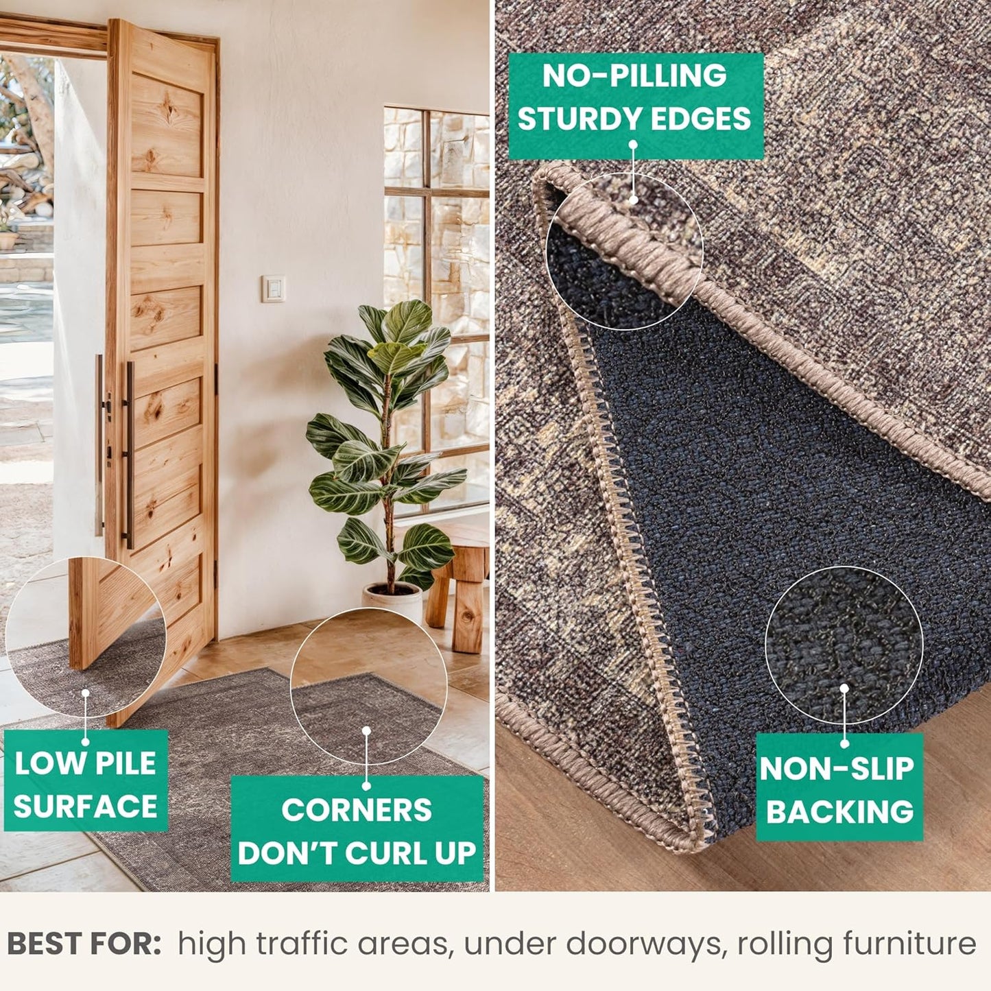 Bloom Rugs Washable Non-Slip 8' x 10' Rug - Taupe/Beige Traditional Medallion Area Rug for Living Room, Bedroom, Dining Room, and Kitchen - Exact Size: 8' x 10'