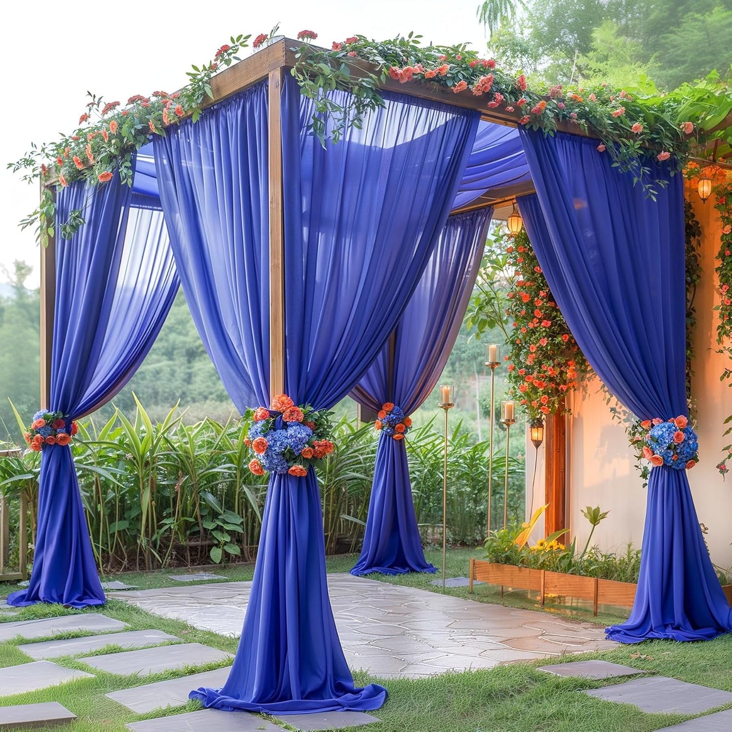 10ft x 10ft Royal Blue Backdrop Curtains, Wrinkle-Free Sheer Chiffon Fabric Photo Backdrop Drapes for Wedding Arch Party Ceremony Stage Photography Decorations