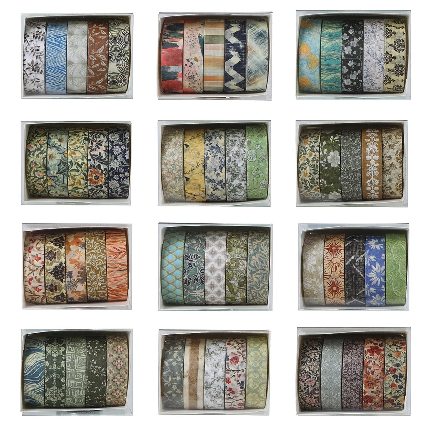 YUBBAEX 60 Rolls Value Washi Tape Pack Retro Arts Masking Tape Basic Patterns Decorative for DIY Crafts, Bullet Journal Supplies, Planners, Scrapbook, Card/Gift Wrapping (Retro Baroque)