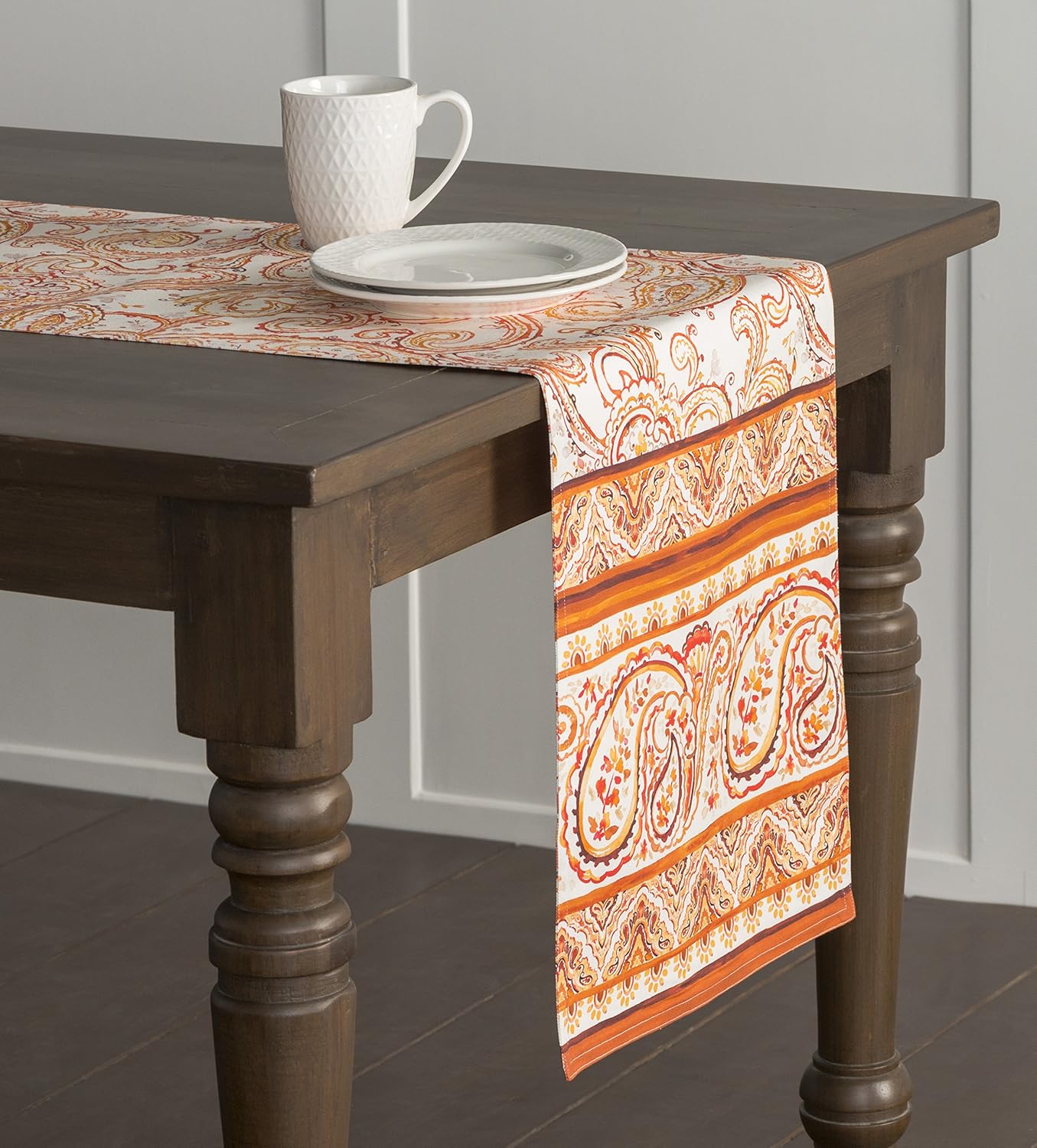 Maison d' Hermine Table Runner 100% Cotton Single Layer Table Runners 60 inches Long for Thanksgiving Christmas Decorations Home Kitchen Dining Party Wedding (Palatial Paisley, 14.5" x 60")