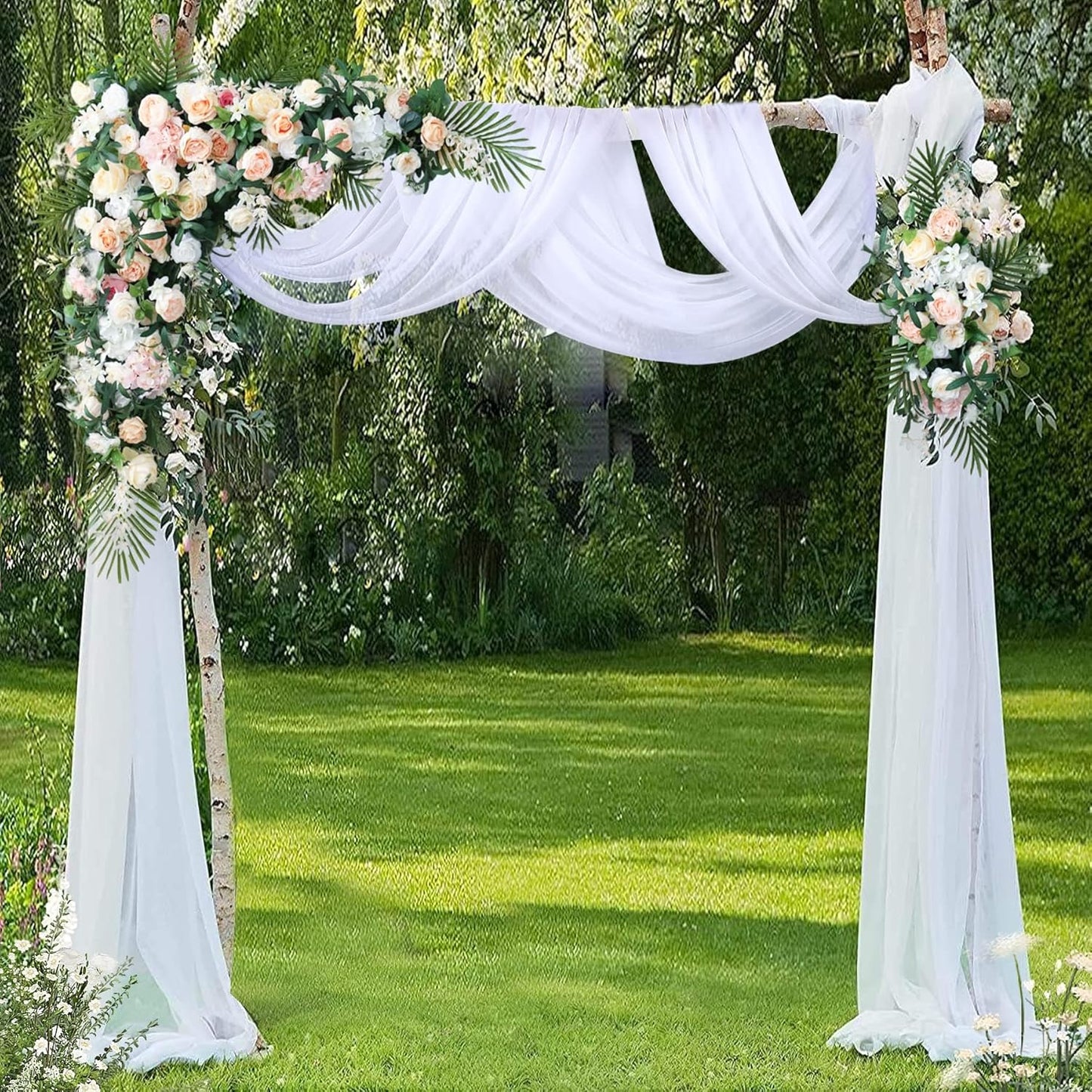 4 Panels Wedding Arch Draping Fabric White Sheer Backdrop Curtain Arch Drape for Wedding Ceremony Reception,Bridal Shower Party Decorations 28" X 19ft
