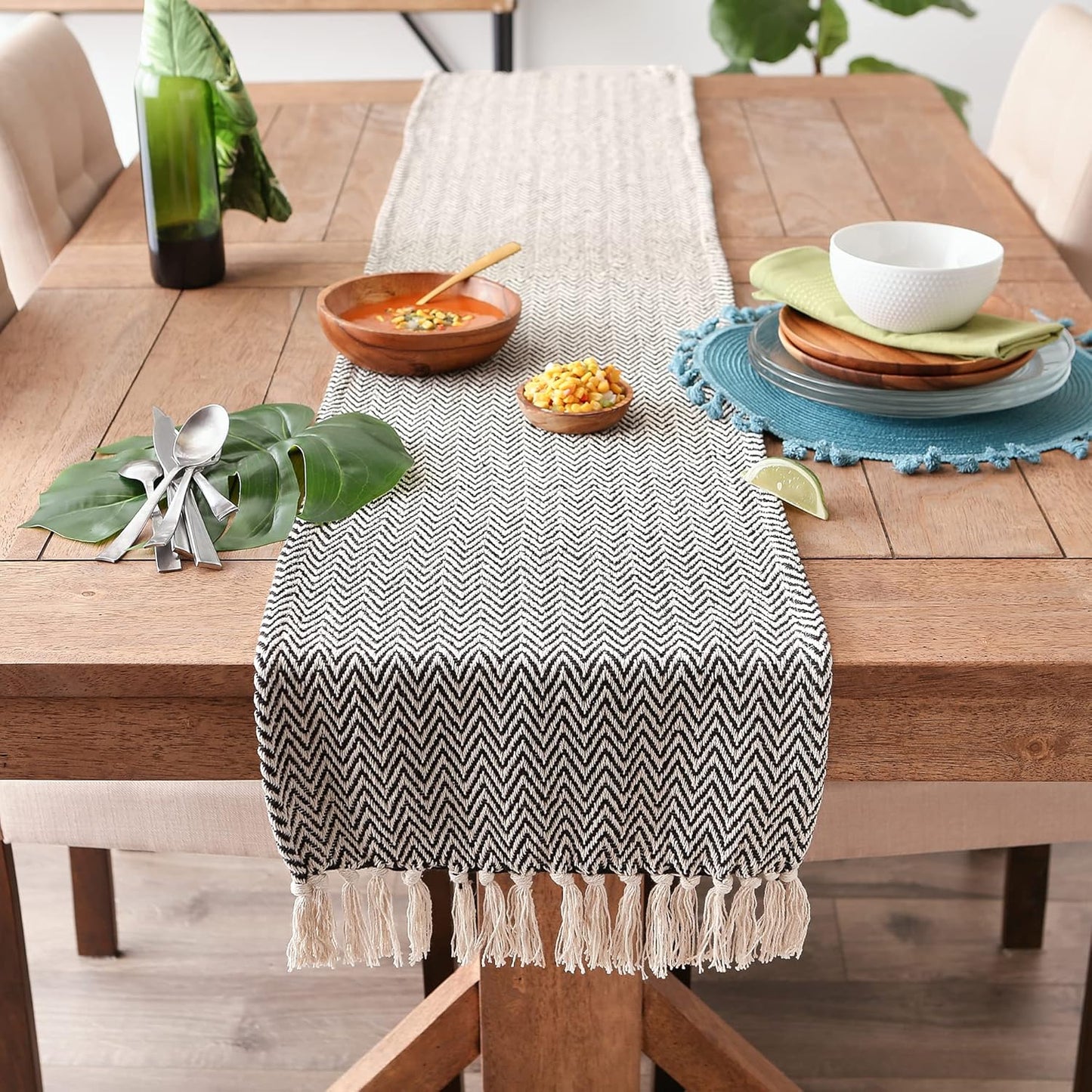 DII Woven Basic Tabletop Collection, Chevron Table Runner, 15x72, Black